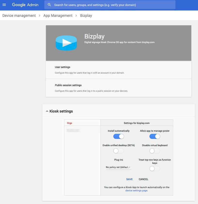 Configure Kiosk Settings of Bizplay app